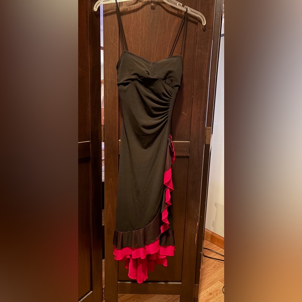 Ruby Rox Black and Fuchsia High-Low Ruffle Slip Dress